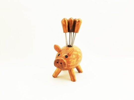 Olivewood Pig Metallic Fork Holder or Toothpick Holder.