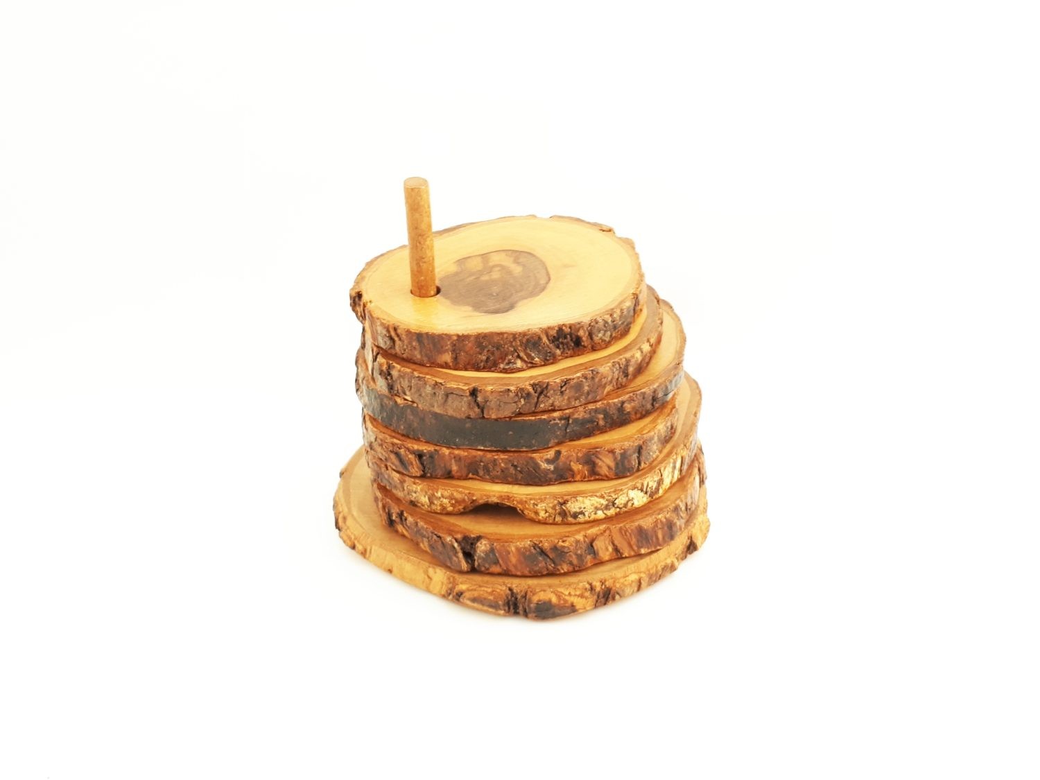 Olive Wood Coaster Set with Rustic Holder – Medolivewood