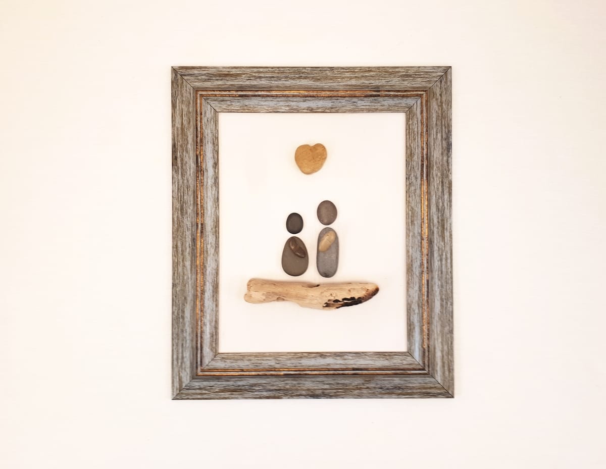 Beach Pebble Frame with Couple in Love