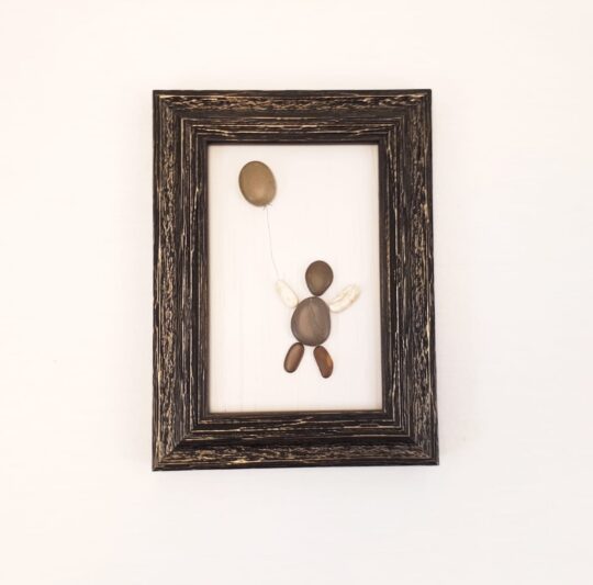 Beach Pebble Frame with Person and balloon