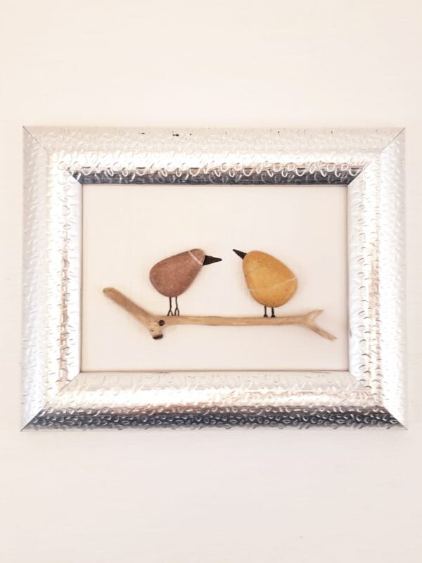 Beach Pebble Frame with "Birds on a Branch" theme in silver color frame.