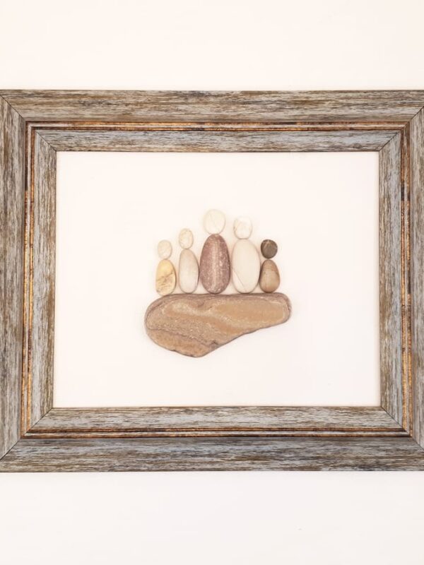 Beach Pebble Frame with Family of five in vintage brown copper color frame.