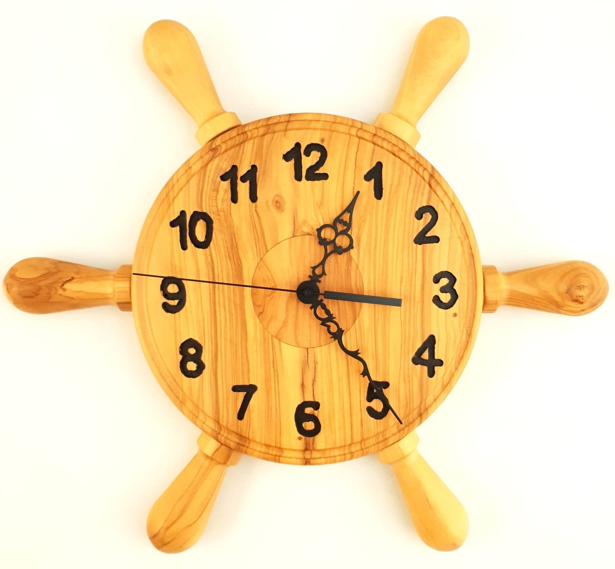 Olivewood Ship Wheel Wall Clock, 41cm