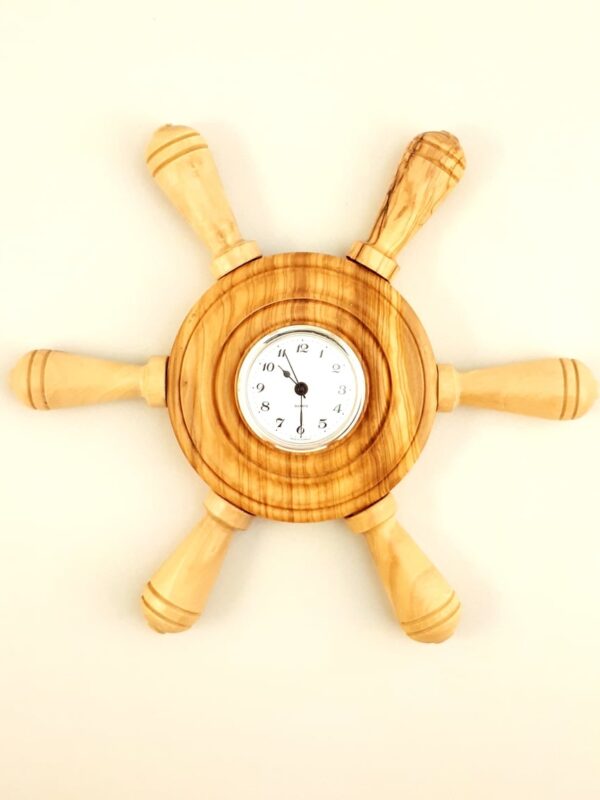 Olivewood Nautical Ship Wheel Wall Clock