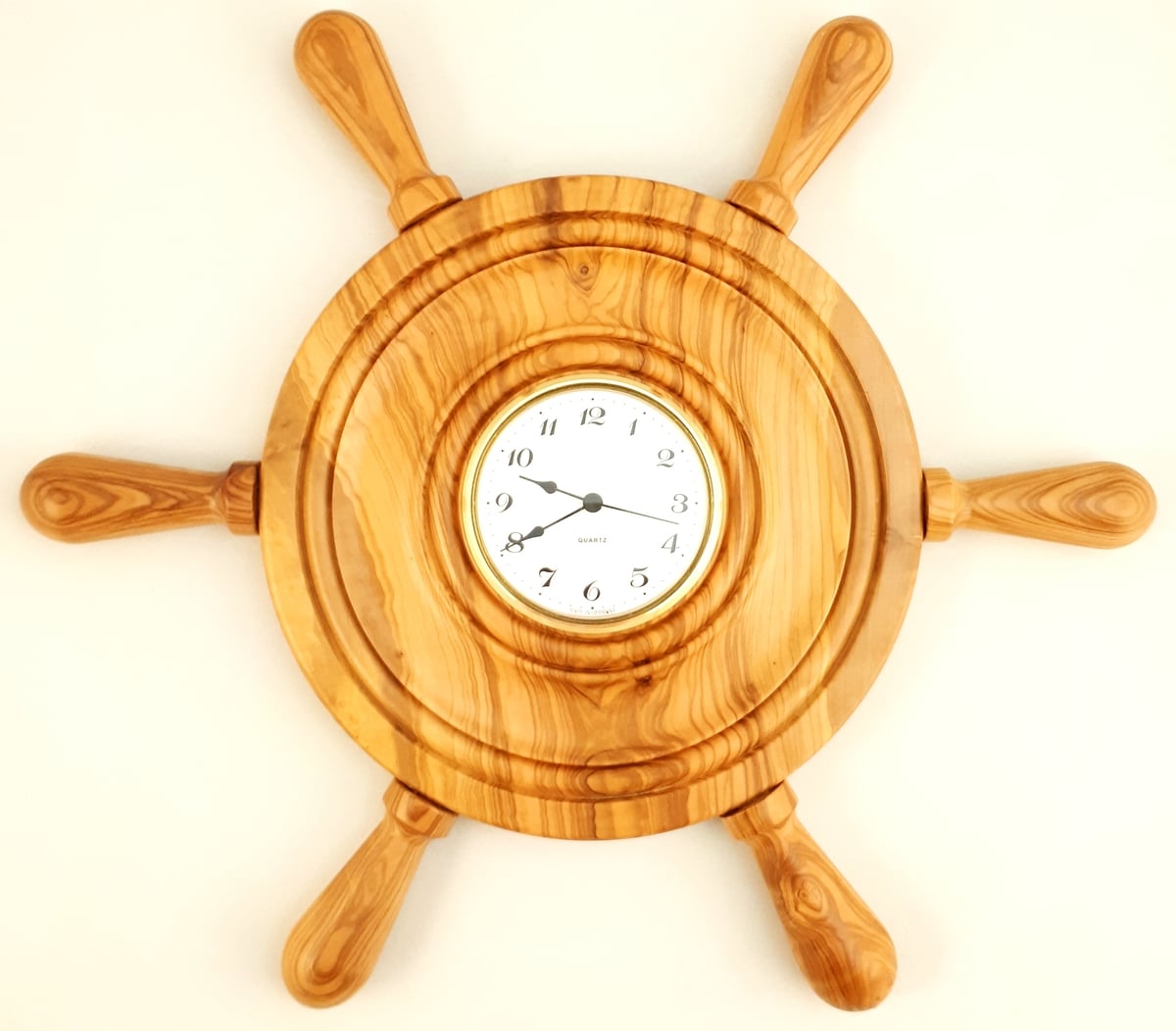 Olivewood Ship Wheel Wall Clock, 46cm